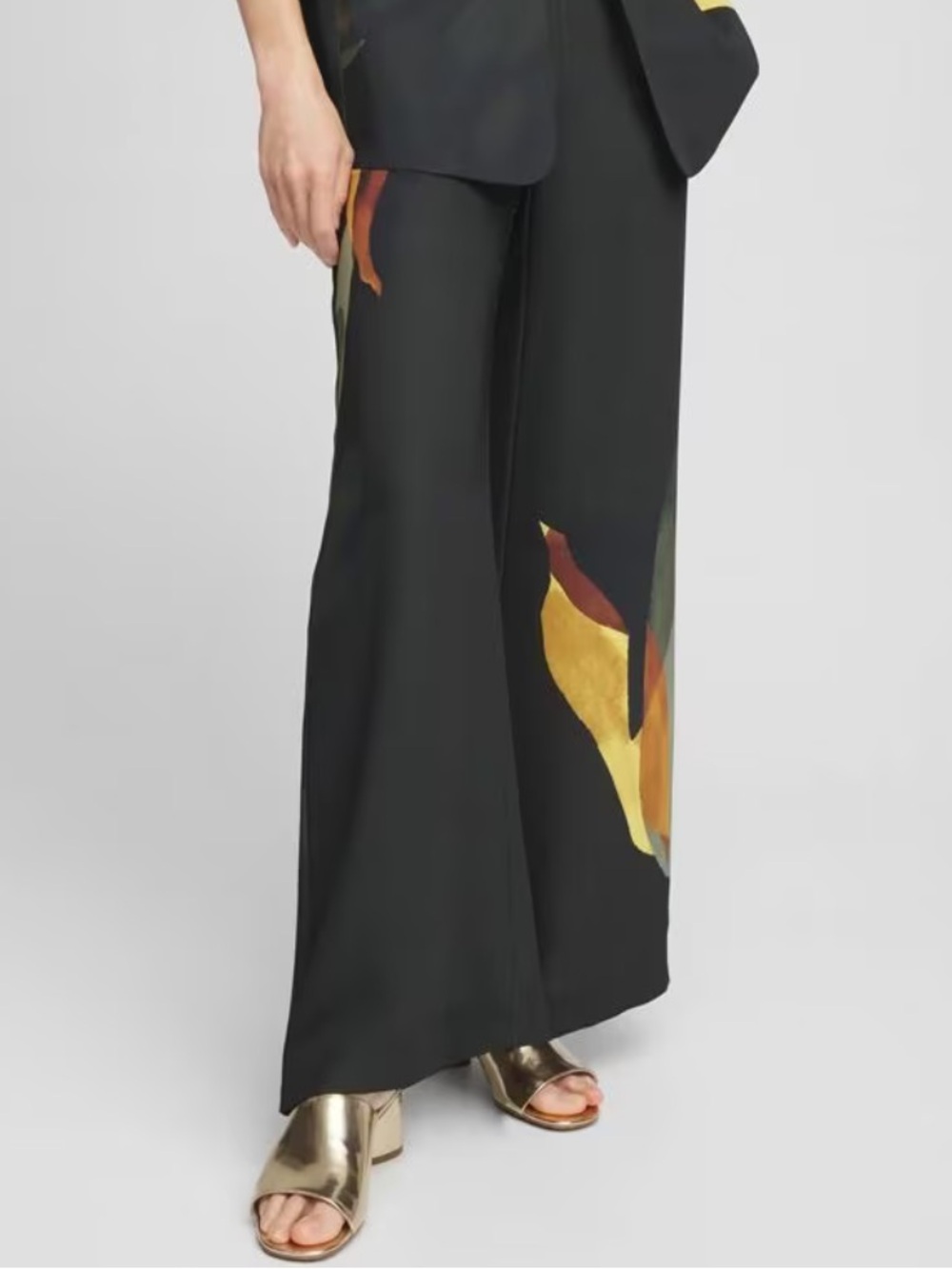 CHICO’S Botanical Print Wide Leg Pull On Green Lightweight Pants, Size 14